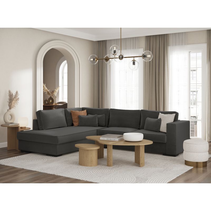 BALAGA - Canapé d'angle XXL 4 places en tissu - Gris foncé - Angle gauche (vue de face)