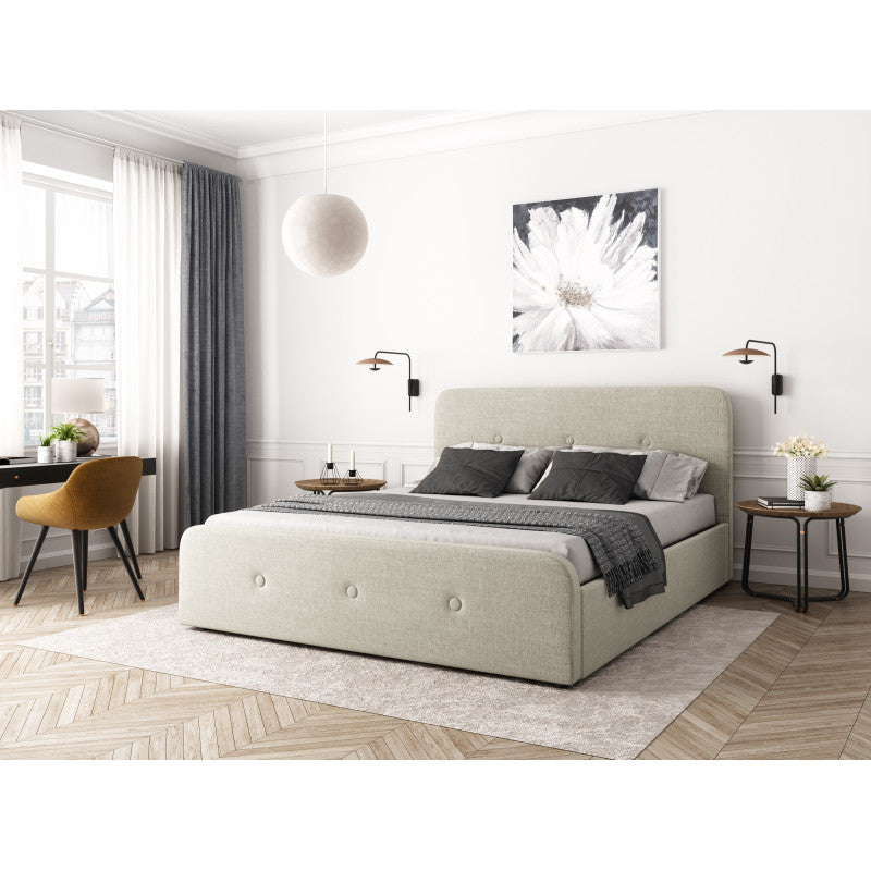 BELLA - Cadre de lit avec tête de lit, sommier à lattes et coffre de rangement en tissu - Beige