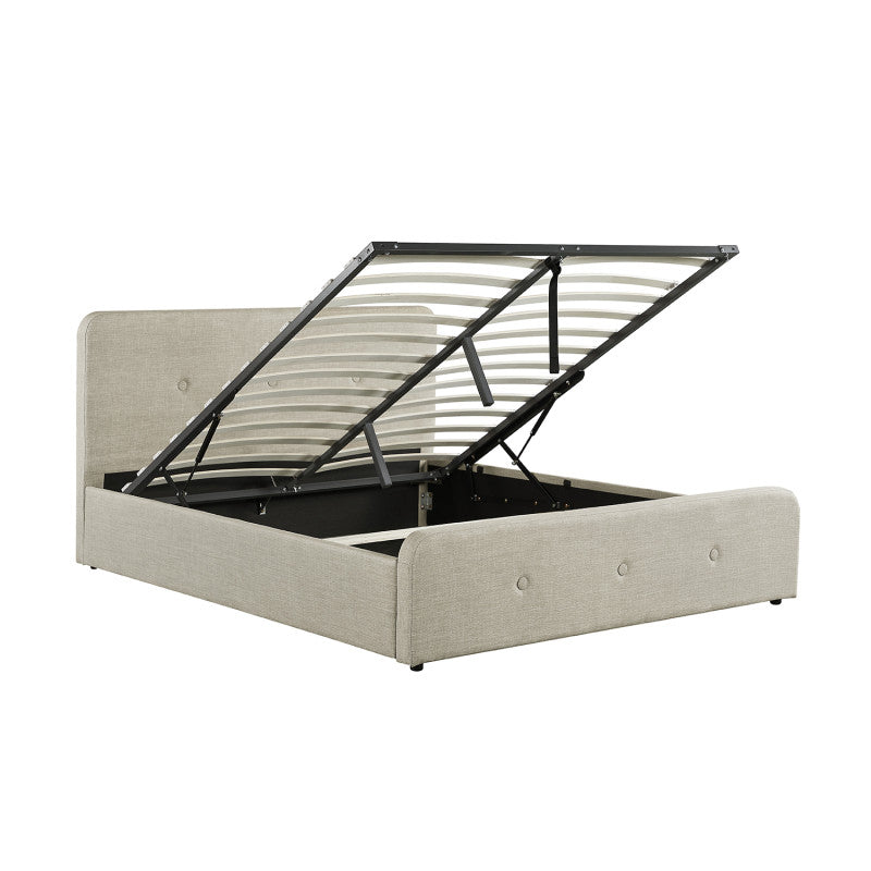 BELLA - Cadre de lit avec tête de lit, sommier à lattes et coffre de rangement en tissu - Beige