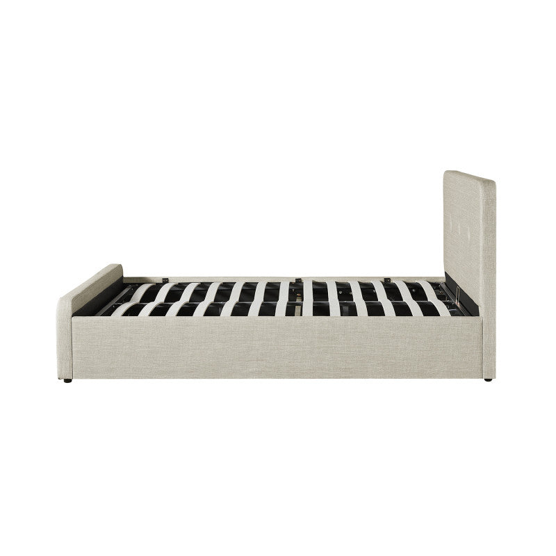 BELLA - Cadre de lit avec tête de lit, sommier à lattes et coffre de rangement en tissu - Beige