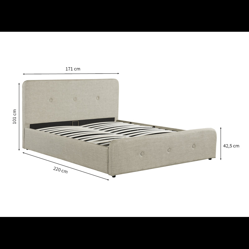 BELLA - Cadre de lit avec tête de lit, sommier à lattes et coffre de rangement en tissu - Beige