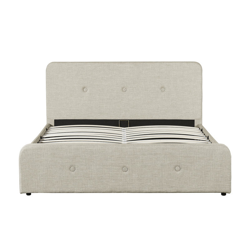 BELLA - Cadre de lit avec tête de lit, sommier à lattes et coffre de rangement en tissu - Beige