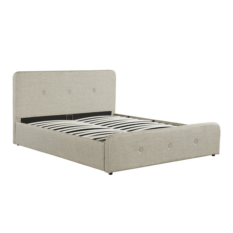 BELLA - Cadre de lit avec tête de lit, sommier à lattes et coffre de rangement en tissu - Beige