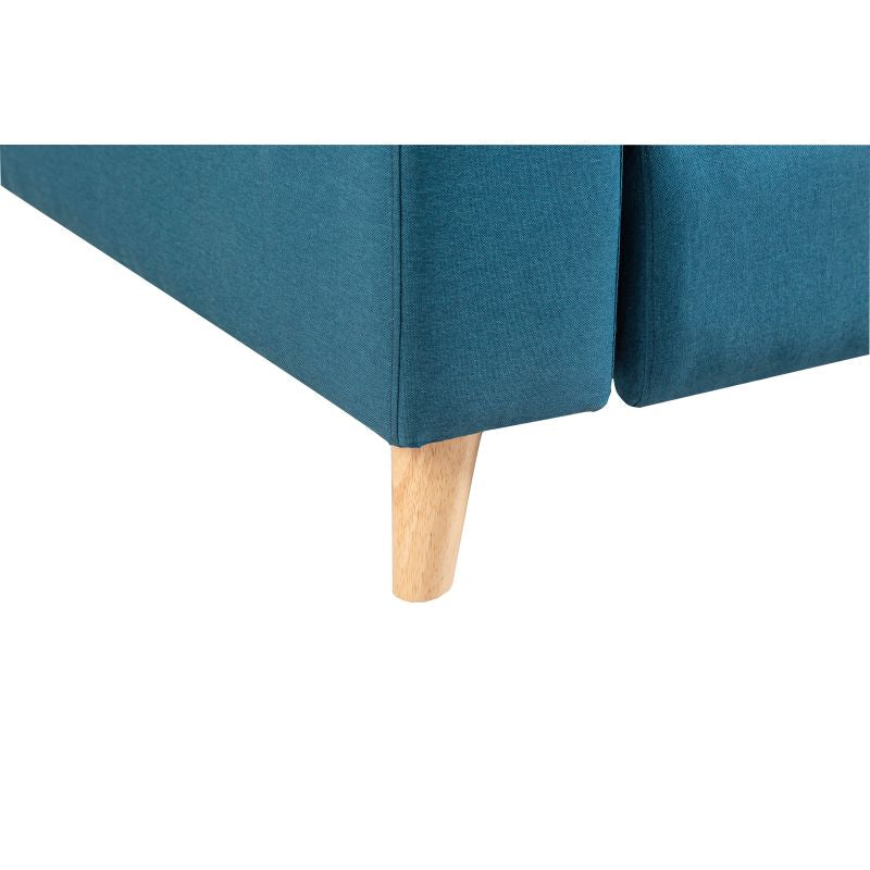 BERKAM - Canapé de relaxation électrique scandinave 3 places en tissu et pieds bois hêtre - Bleu