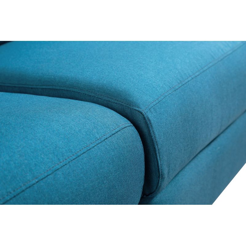 BERKAM - Canapé de relaxation électrique scandinave 3 places en tissu et pieds bois hêtre - Bleu