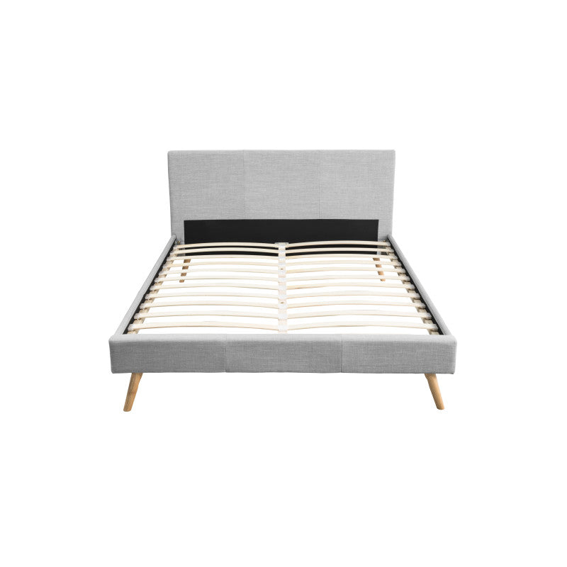 LYNOR - Cadre de lit style scandinave en tissu avec pieds bois - Gris clair - 140x190 cm