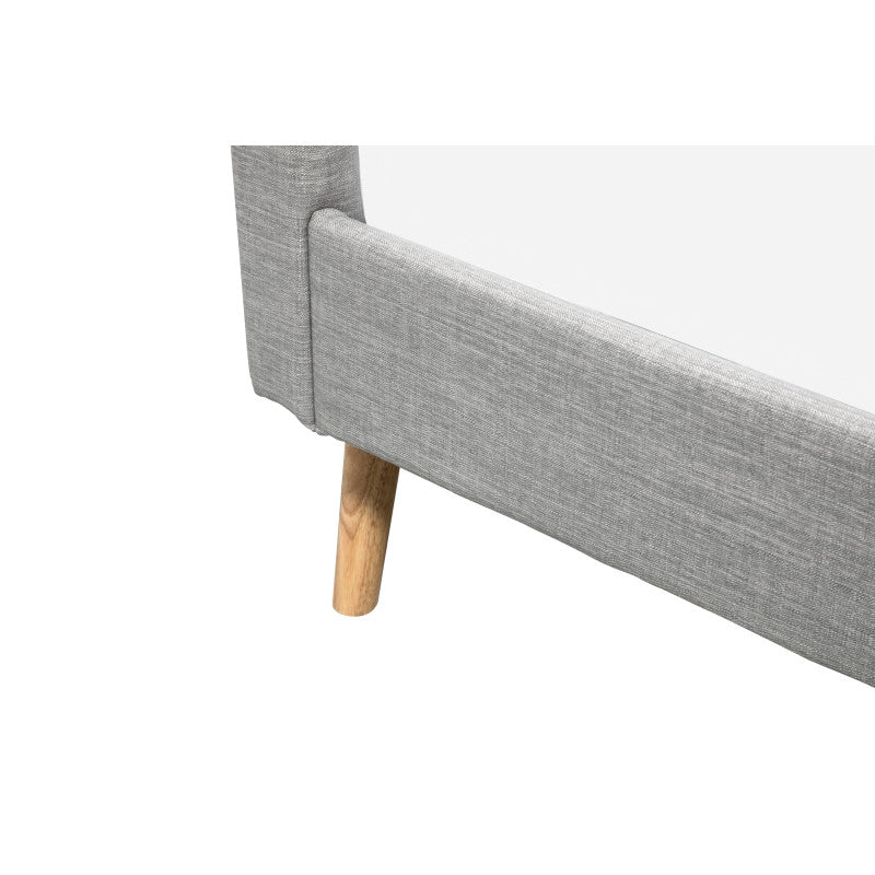 LYNOR - Cadre de lit style scandinave en tissu avec pieds bois - Gris clair - 140x190 cm