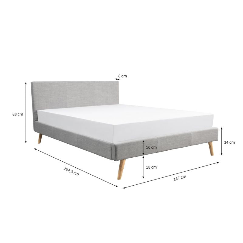 LYNOR - Cadre de lit style scandinave en tissu avec pieds bois - Gris clair - 140x190 cm