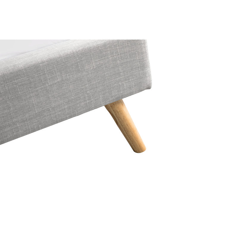 LYNOR - Cadre de lit style scandinave en tissu avec pieds bois - Gris clair - 140x190 cm