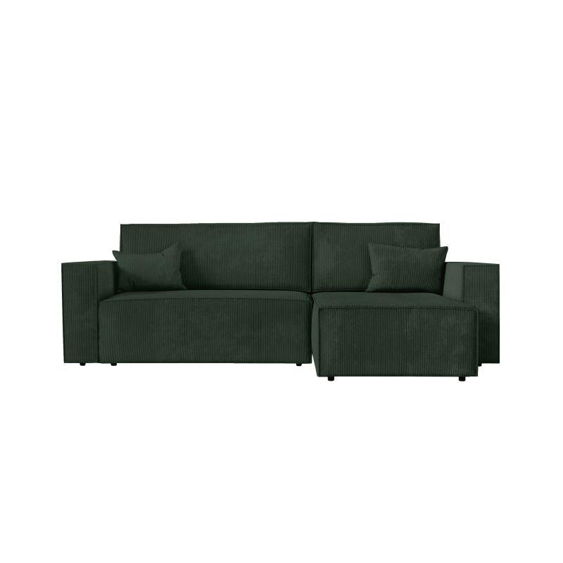 ZENTARA - Canapé d'angle convertible réversible avec coffre en velours côtelé - Vert foncé