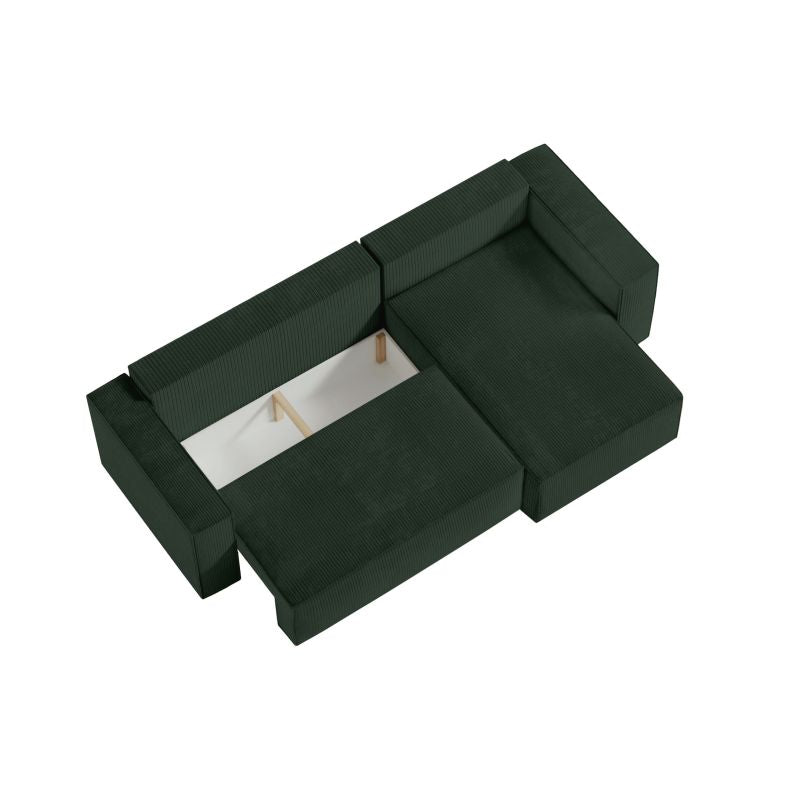 ZENTARA - Canapé d'angle convertible réversible avec coffre en velours côtelé - Vert foncé