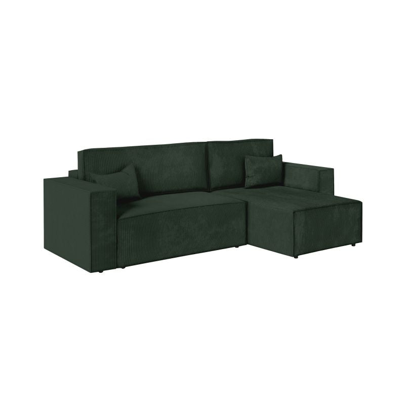 ZENTARA - Canapé d'angle convertible réversible avec coffre en velours côtelé - Vert foncé