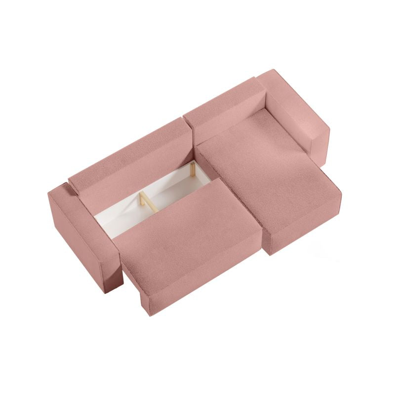 ZENTARA - Canapé d'angle convertible réversible avec pouf en tissu bouclette - Rose