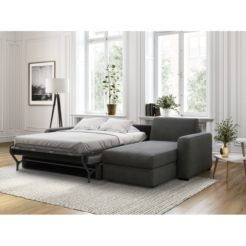 DYLAN - Canapé d'angle convertible système couchage express 3 places en tissu - Gris foncé