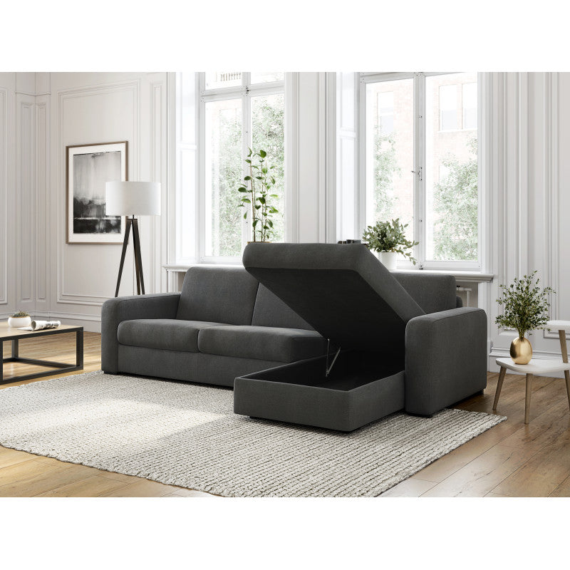 DYLAN - Canapé d'angle convertible système couchage express 3 places en tissu - Gris foncé