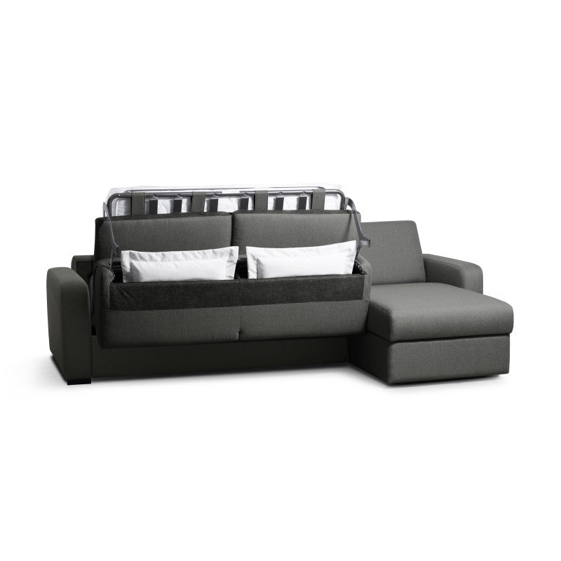 DYLAN - Canapé d'angle convertible système couchage express 3 places en tissu - Gris foncé