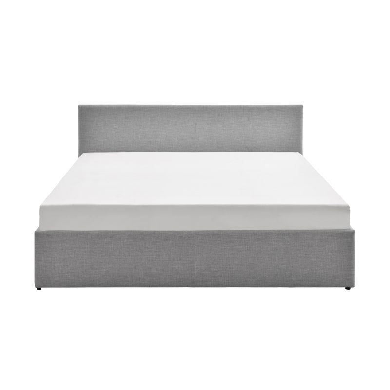 HOPI - Cadre de lit avec coffre de rangement et tête de lit en tissu - Gris clair - 140x190 cm