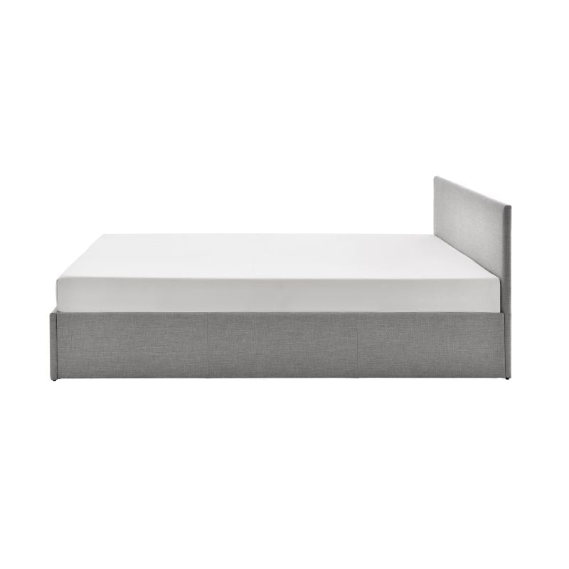 HOPI - Cadre de lit avec coffre de rangement et tête de lit en tissu - Gris clair - 140x190 cm