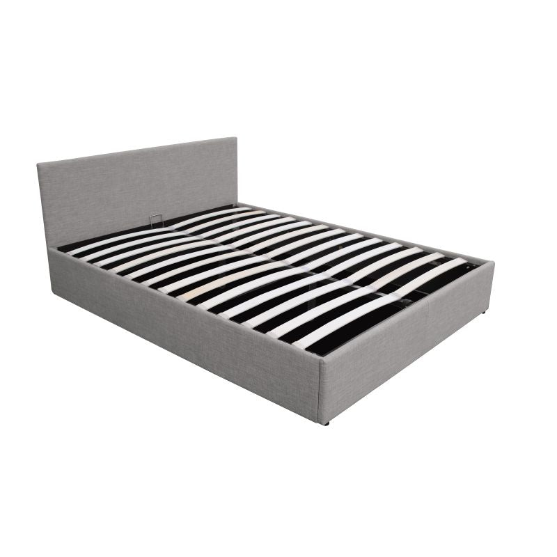 HOPI - Cadre de lit avec coffre de rangement et tête de lit en tissu - Gris clair - 140x190 cm