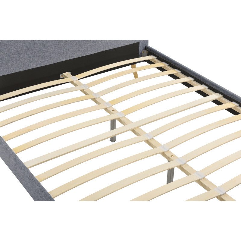 SOMIA - Cadre de lit scandinave avec tête de lit et sommier à lattes en tissu - Gris foncé - 140x190 cm