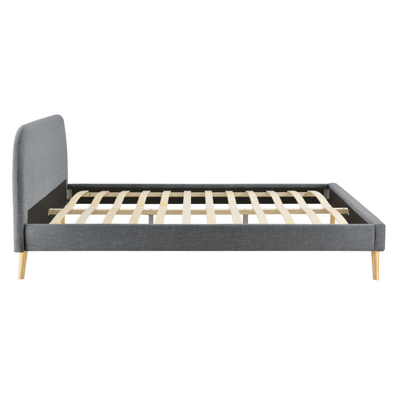 SOMIA - Cadre de lit scandinave avec tête de lit et sommier à lattes en tissu - Gris foncé - 140x190 cm