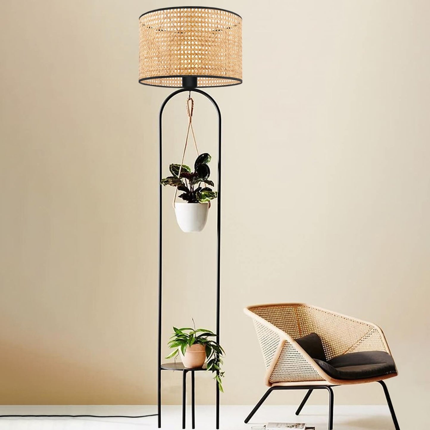 Lampadaire design en rotin et hêtre - Modèle Flori AYD-3670