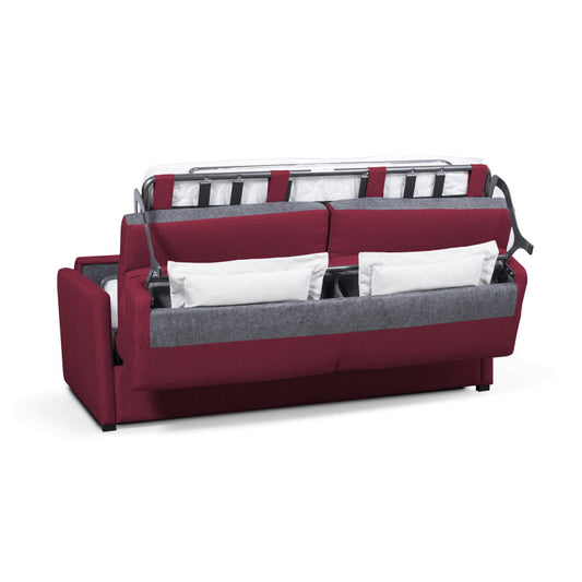 JASEN - Canapé convertible système couchage express 3 places en tissu - Bordeaux