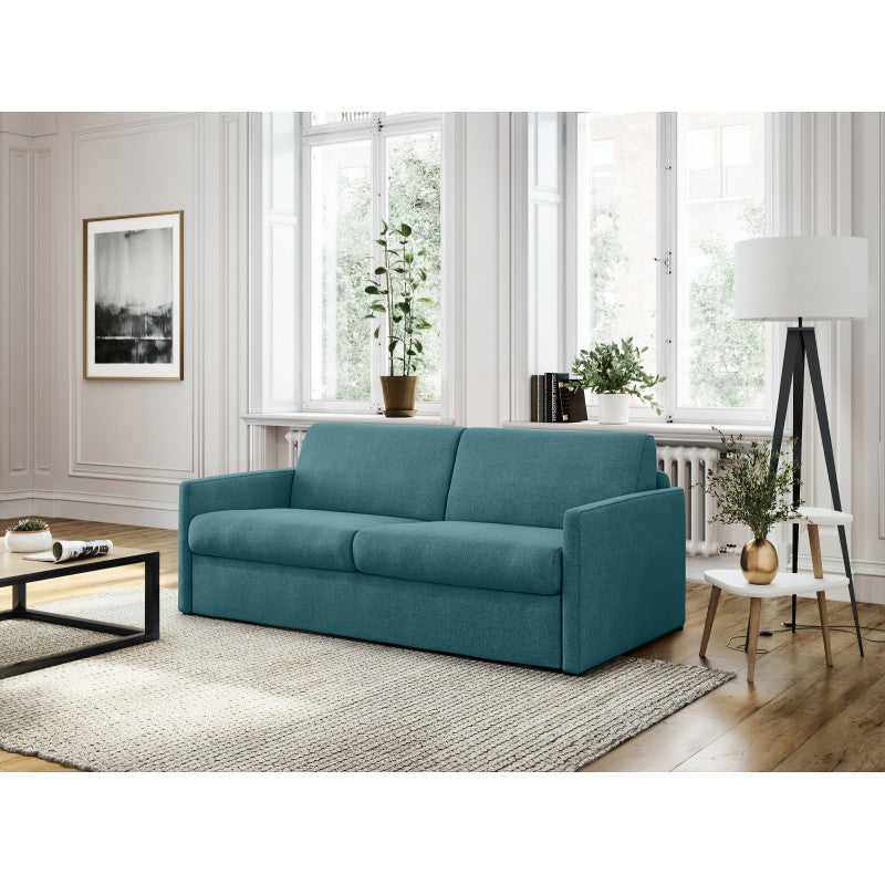 JASEN - Canapé convertible système couchage express 3 places en tissu - Bleu canard