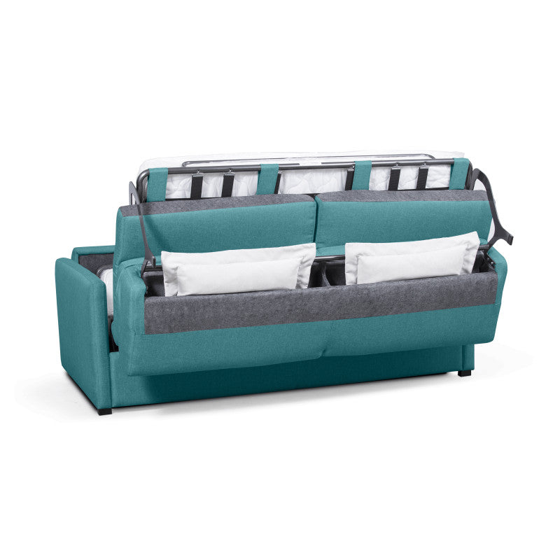 JASEN - Canapé convertible système couchage express 3 places en tissu - Bleu canard