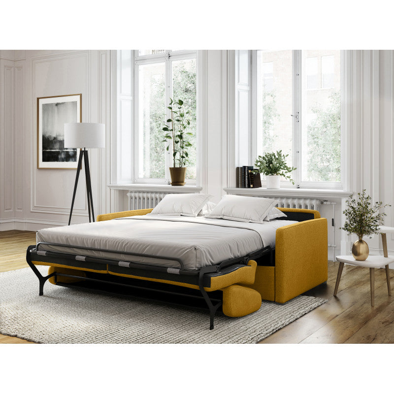 JASEN - Canapé convertible système couchage express 3 places en tissu - Jaune