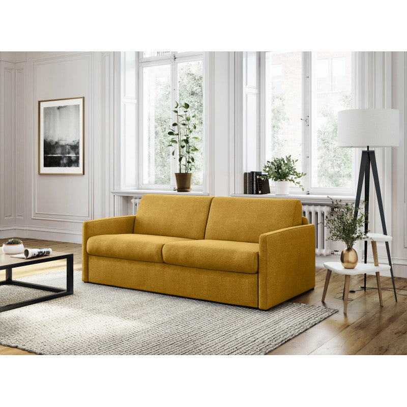 JASEN - Canapé convertible système couchage express 3 places en tissu - Jaune