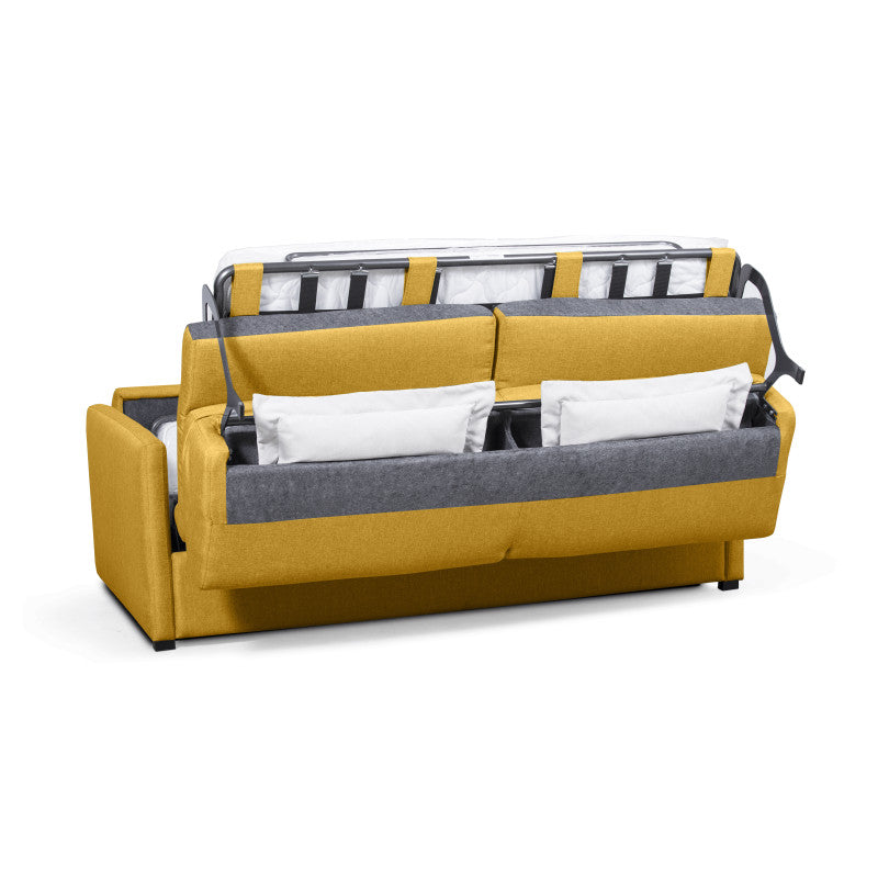 JASEN - Canapé convertible système couchage express 3 places en tissu - Jaune