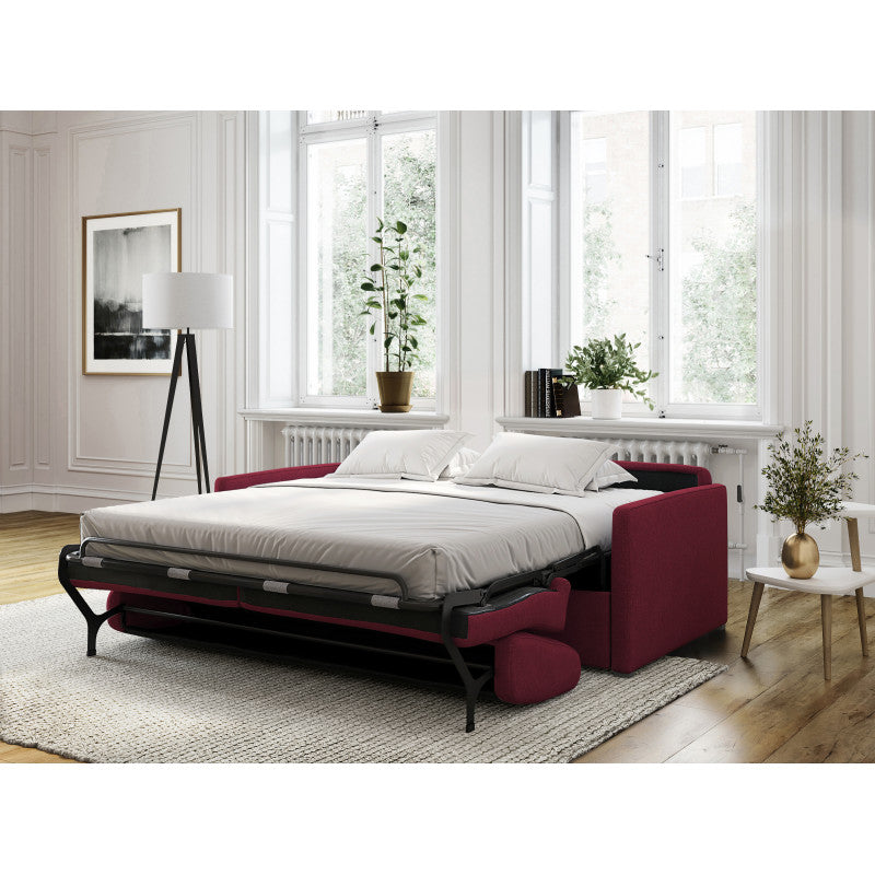 JASEN - Canapé convertible système couchage express 3 places en tissu - Bordeaux