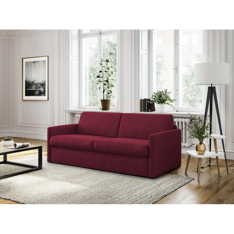 JASEN - Canapé convertible système couchage express 3 places en tissu - Bordeaux