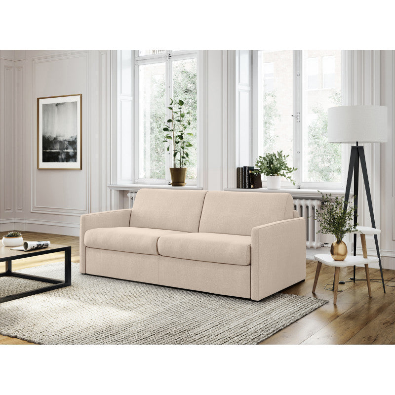 JASEN - Canapé convertible système couchage express 3 places en tissu - Beige - 140 cm