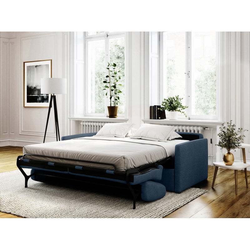 JASEN - Canapé convertible système couchage express 3 places en tissu - Bleu foncé - 160 cm