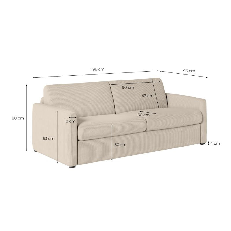 JASEN - Canapé convertible système couchage express 3 places en velours côtelé - Taupe - 160 cm