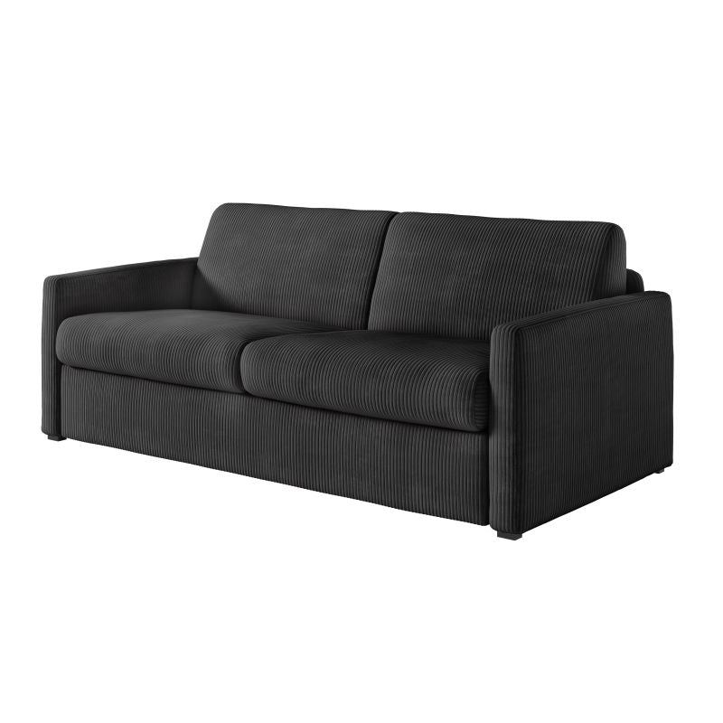 JASEN - Canapé convertible système couchage express 3 places en velours côtelé - Gris foncé - 140 cm