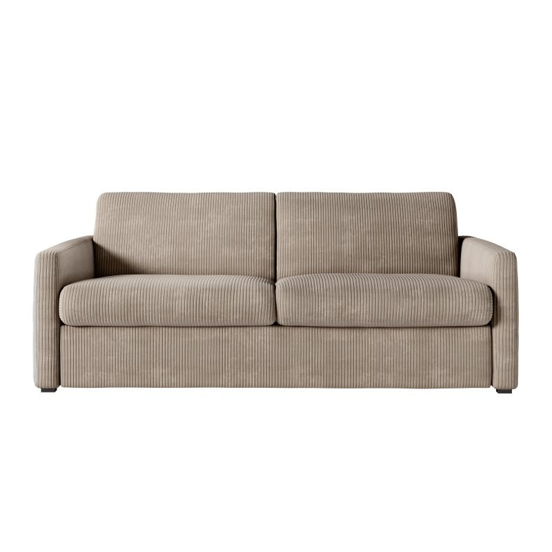 JASEN - Canapé convertible système couchage express 3 places en velours côtelé - Taupe - 160 cm