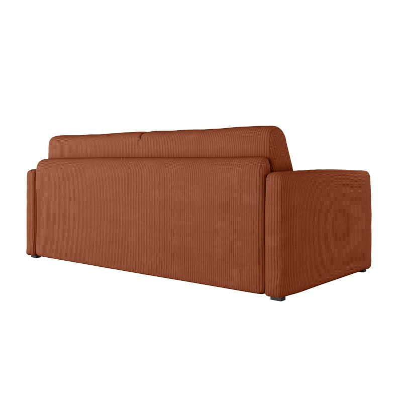 JASEN - Canapé convertible système couchage express 3 places en velours côtelé - Terracotta - 160 cm