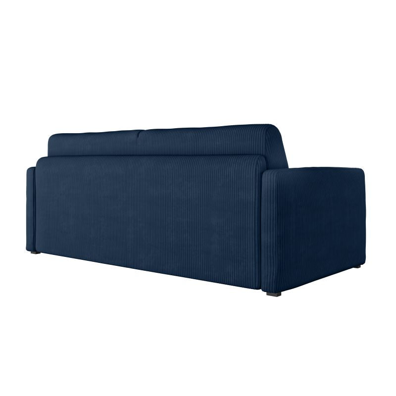 JASEN - Canapé convertible système couchage express 3 places en velours côtelé - Bleu foncé - 140 cm