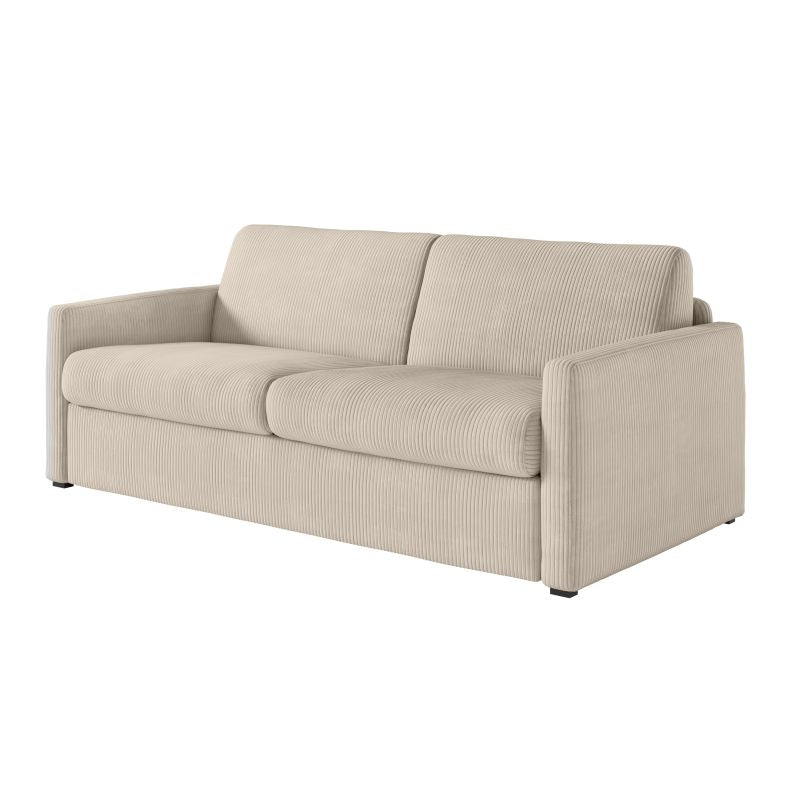 JASEN - Canapé convertible système couchage express 3 places en velours côtelé - Beige - 140 cm