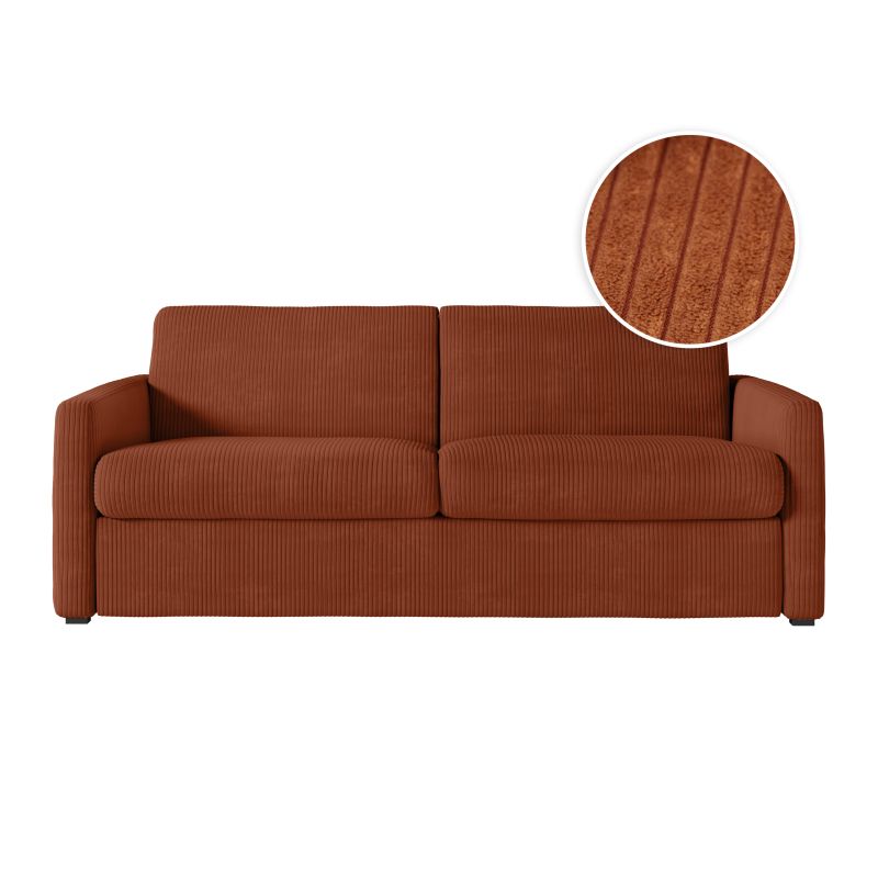 JASEN - Canapé convertible système couchage express 3 places en velours côtelé - Terracotta - 160 cm