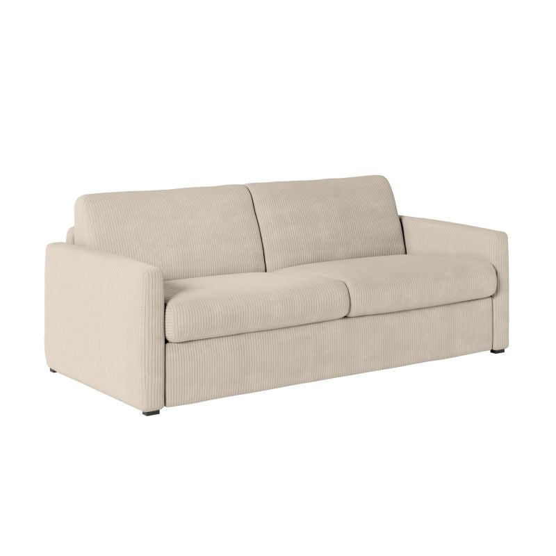 JASEN - Canapé convertible système couchage express 3 places en velours côtelé - Beige - 140 cm