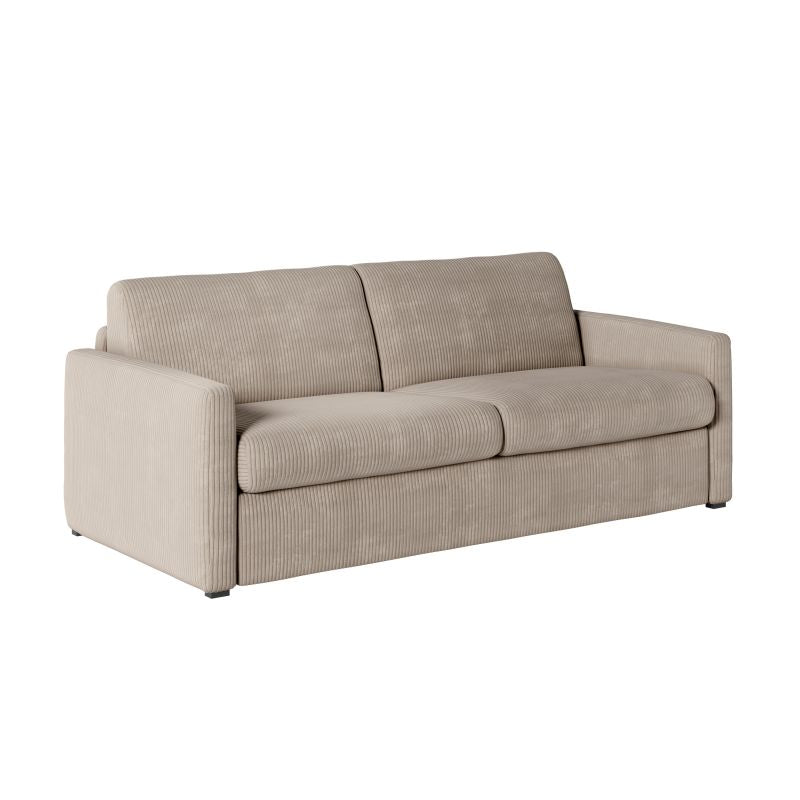 JASEN - Canapé convertible système couchage express 3 places en velours côtelé - Taupe - 160 cm