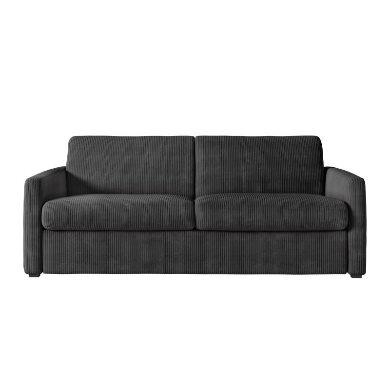 JASEN - Canapé convertible système couchage express 3 places en velours côtelé - Gris foncé - 160 cm