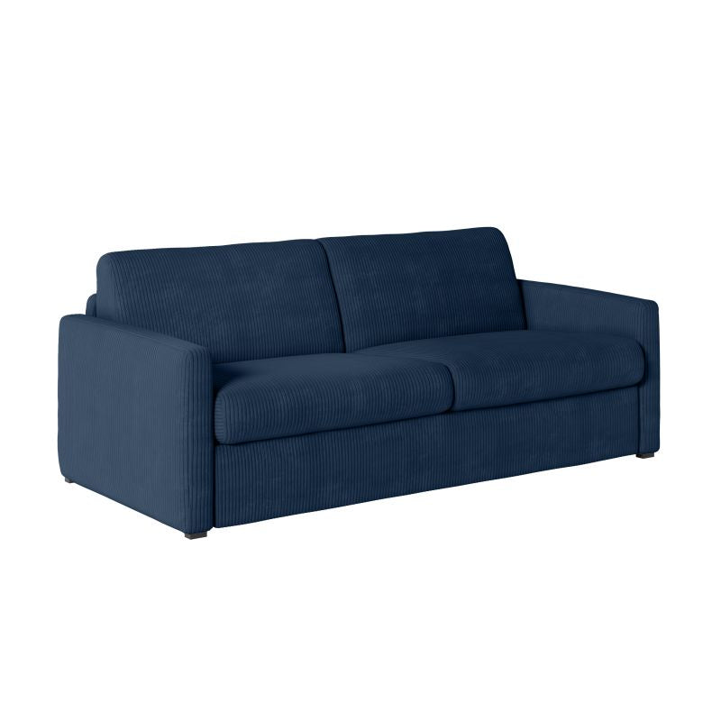 JASEN - Canapé convertible système couchage express 3 places en velours côtelé - Bleu foncé - 140 cm