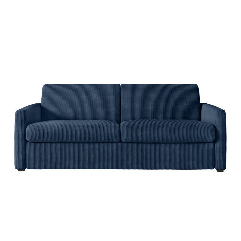 JASEN - Canapé convertible système couchage express 3 places en velours côtelé - Bleu foncé - 140 cm