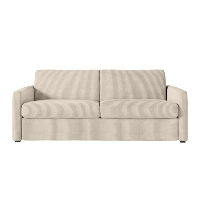 JASEN - Canapé convertible système couchage express 3 places en velours côtelé - Beige - 140 cm