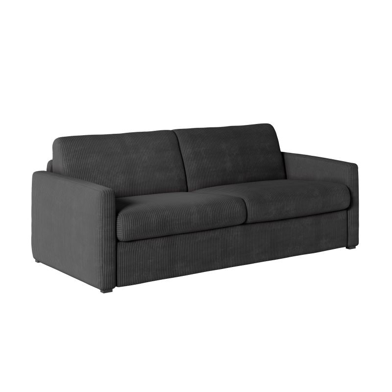 JASEN - Canapé convertible système couchage express 3 places en velours côtelé - Gris foncé - 160 cm